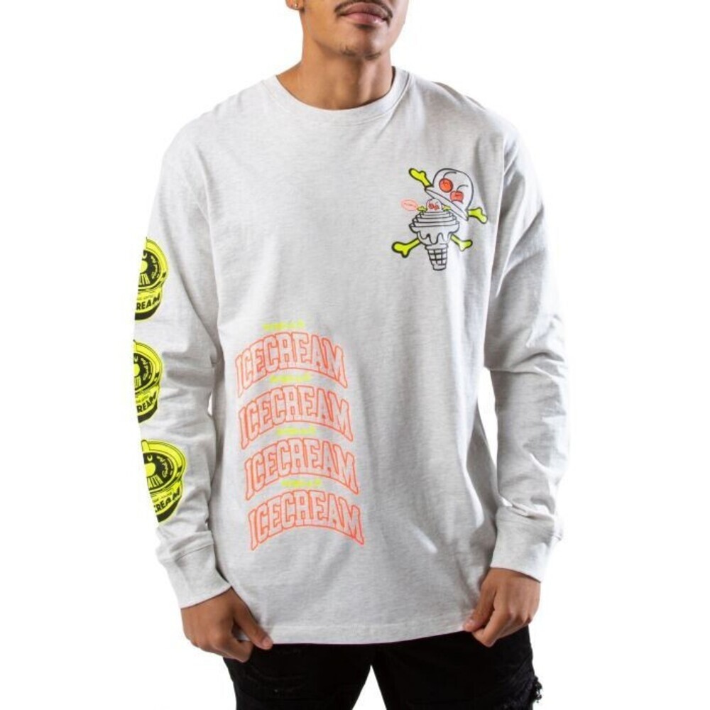 Ice Cream Cup or Cone T-Shirt Men's 2XL Light Heather Graphic Long Sleeve RED910